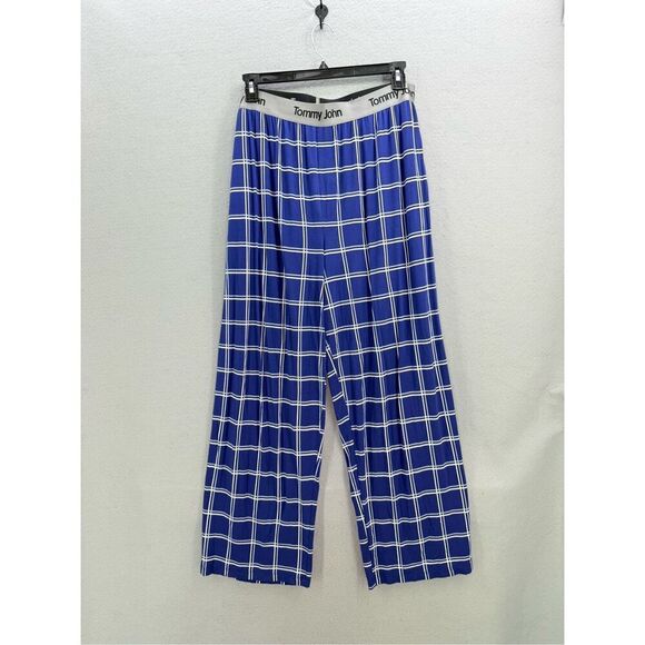 Tommy John Mens Blue Gray Plaid Stretch Loose Sleep Pull On Pajama Pants 2XL - Picture 2 of 5